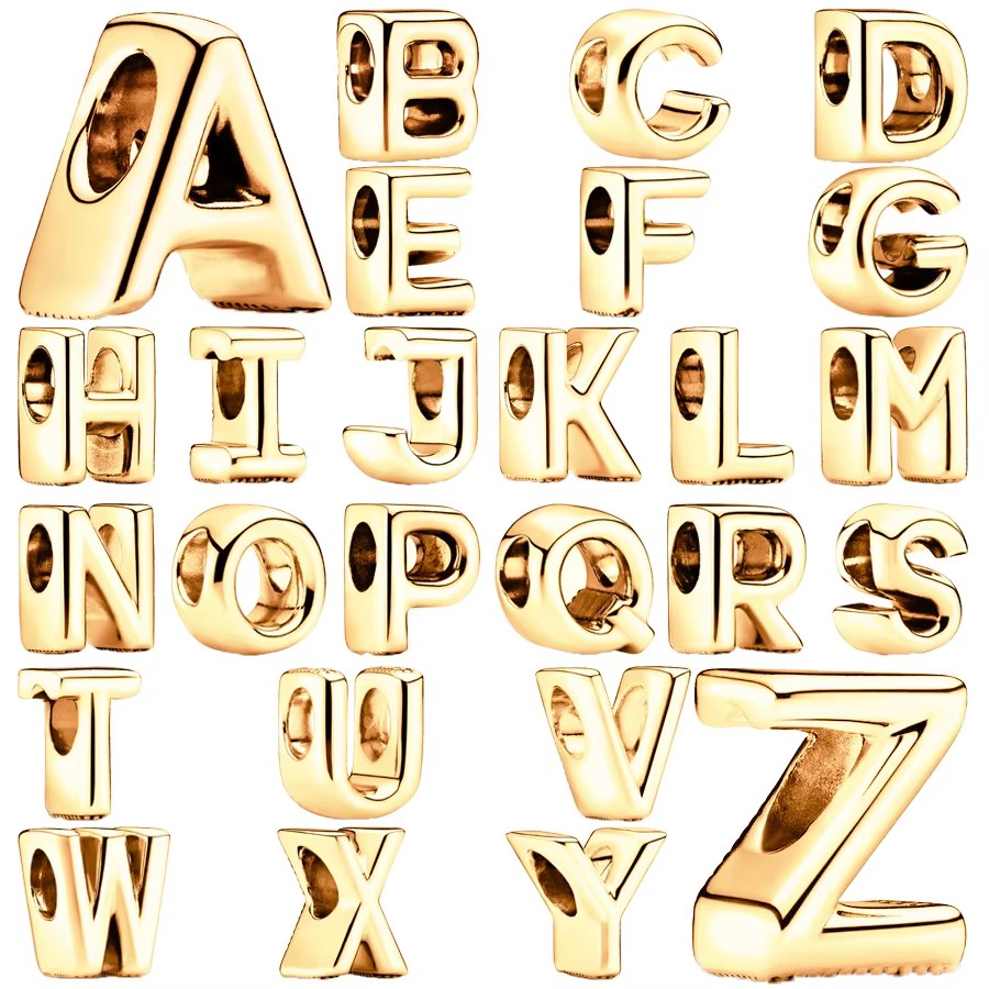 Gold Plated 26 Alphabet Charm Bead Fit Original Pandora 925 Sterling Silver Bracelet DIY Jewelry