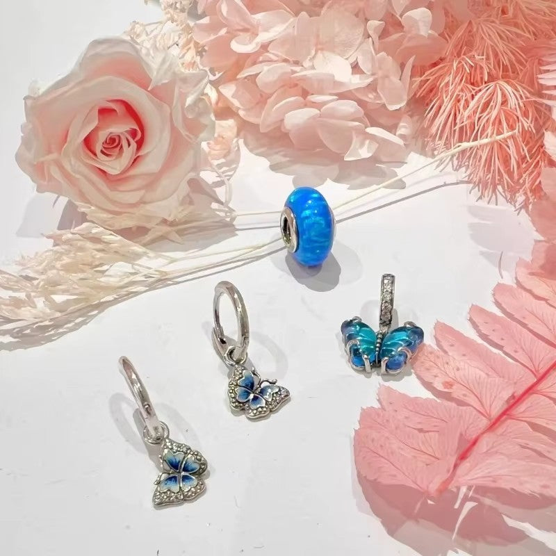 Blue Devil's Palm Eye,Moon-Watching Fox,Butterfly Dangle Charms Beads Fit Original 925 Sterling Silver Pan Bracelet Jewelry