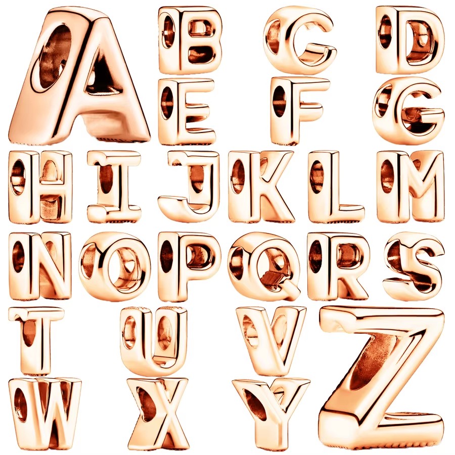 Rose Gold Plated 26 Alphabet Charm Bead Fit Original 925 Sterling Silver Bracelet DIY Jewelry