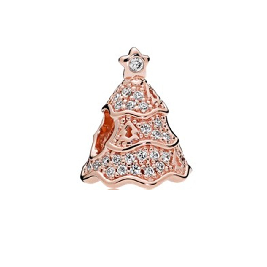 Rose Gold Christmas tree Charm Bead Fit Original Pandora Silver 925 Bracelet DIY Jewelry MZ1003