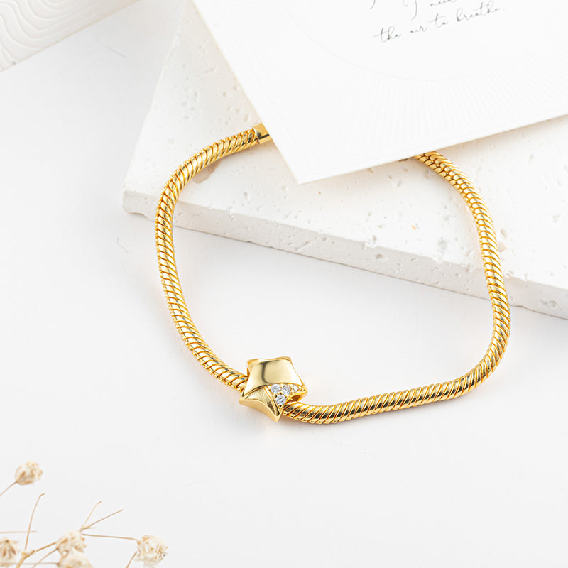 Gold Plated Series Star Charm Bead Fit Original Pandora 925 Sterling Silver Bracelet DIY Jewelry ZZ1150