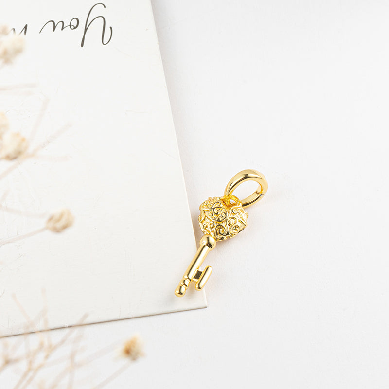 Gold plated Key Charm Bead Fit Original Pandora Bracelet DIY Jewelry DZ1174