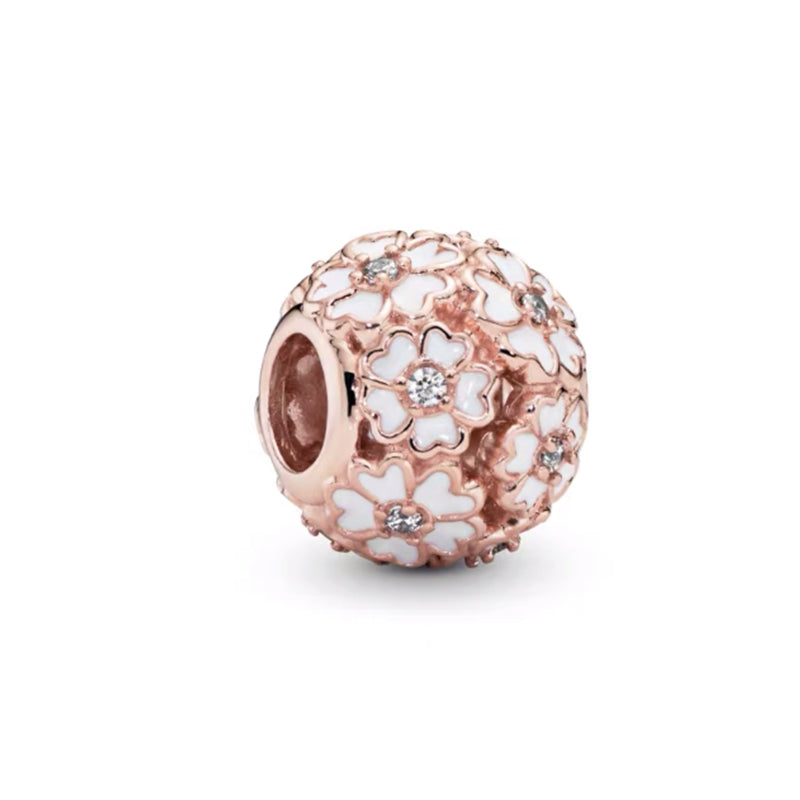 Rose Gold Spherical Charm Bead Fit Original Pandora Silver 925 Bracelet DIY Jewelry MZ1182