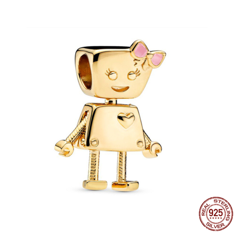 Gold Robot plated Charm Bead Fit Original Pandora Bracelet DIY Jewelry DZ1335