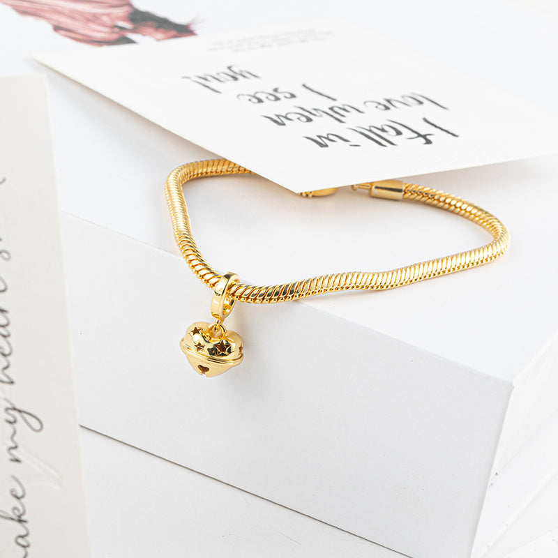 Gold plated Heart Charm Bead Fit Original Pandora Bracelet DIY Jewelry DZ1349