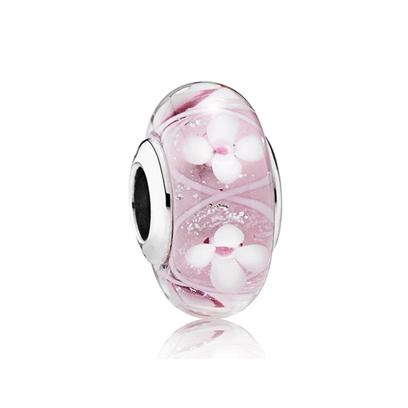 Pink Glass Charm Bead Fit Original 925 Sterling Silver Pandora Bracelet DIY Women Jewelry SS1585