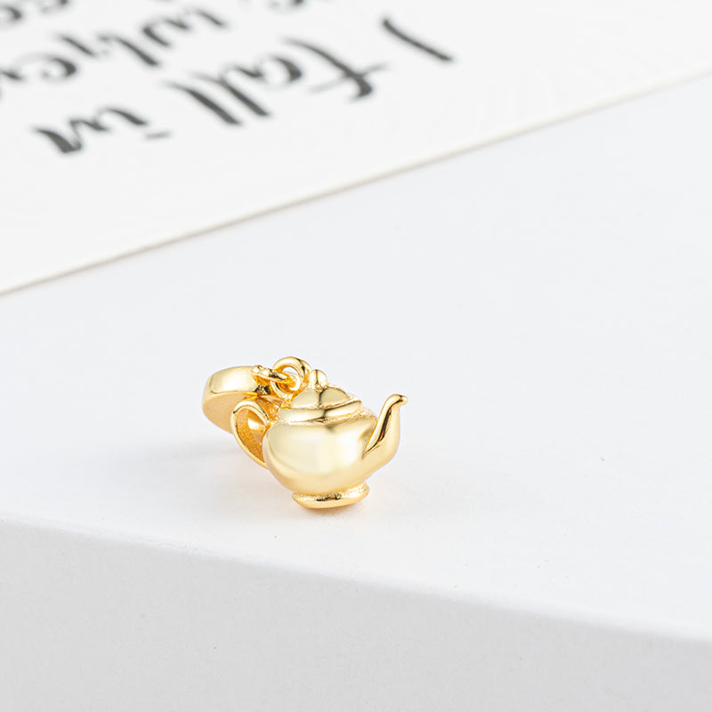 Gold plated Teapot Charm Bead Fit Original Pandora Bracelet DIY Jewelry DZ1677