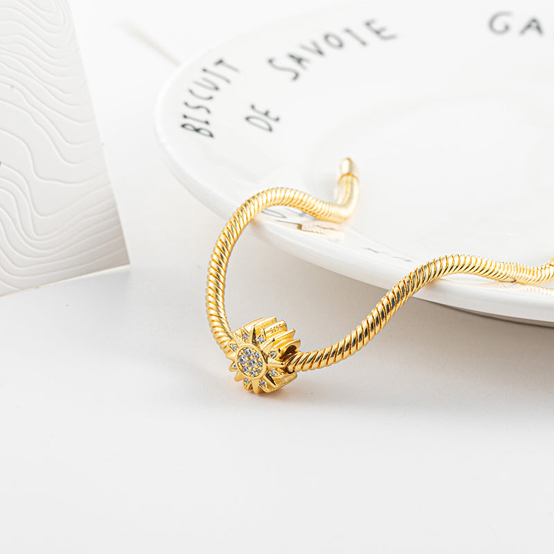 Gold Plated Series Sunflower Charm Bead Fit Original Pandora 925 Sterling Silver Bracelet DIY Jewelry ZZ1754