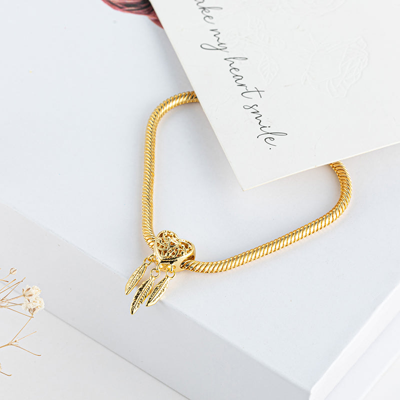 Gold plated Dreamcatcher Charm Bead Fit Original Pandora Bracelet DIY Jewelry DZ1921
