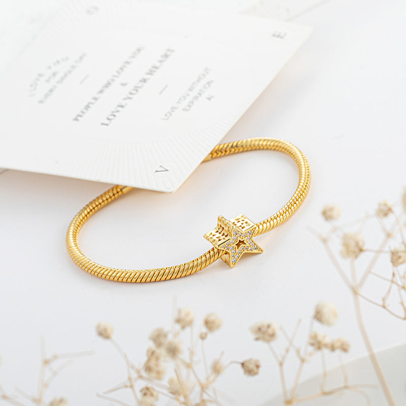 Gold Plated Series Star Charm Bead Fit Original Pandora 925 Sterling Silver Bracelet DIY Jewelry ZZ1992