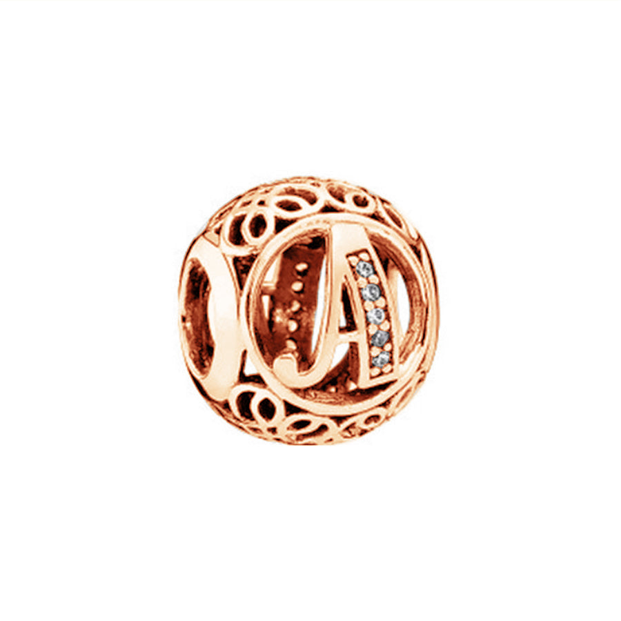 Rose Gold Plated 26 Alphabet Sphericity Charm Beads Fit Original 925 Sterling Silver Bracelet DIY Jewelry