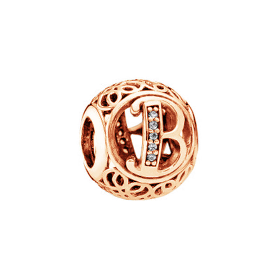 Rose Gold Plated 26 Alphabet Sphericity Charm Beads Fit Original 925 Sterling Silver Bracelet DIY Jewelry