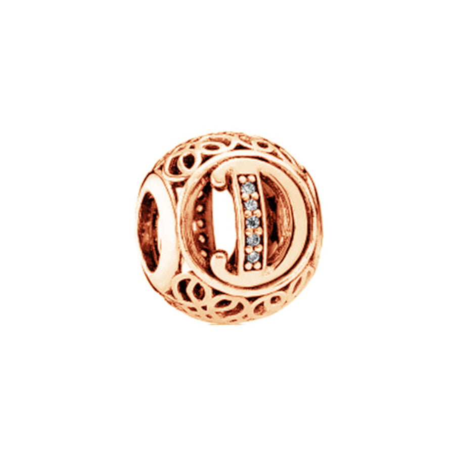 Rose Gold Plated 26 Alphabet Sphericity Charm Beads Fit Original 925 Sterling Silver Bracelet DIY Jewelry