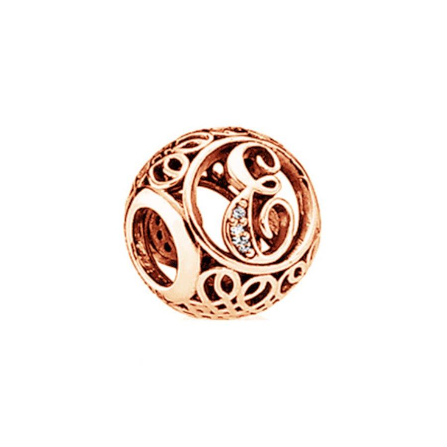 Rose Gold Plated 26 Alphabet Sphericity Charm Beads Fit Original 925 Sterling Silver Bracelet DIY Jewelry