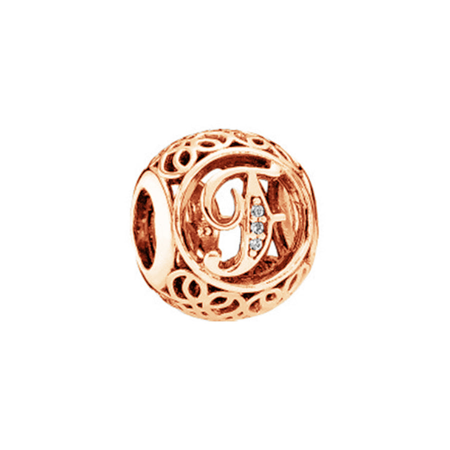 Rose Gold Plated 26 Alphabet Sphericity Charm Beads Fit Original 925 Sterling Silver Bracelet DIY Jewelry