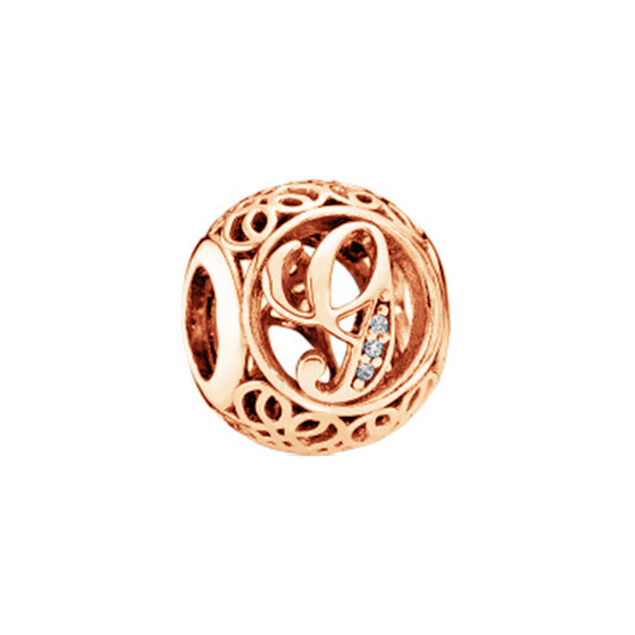Rose Gold Plated 26 Alphabet Sphericity Charm Beads Fit Original 925 Sterling Silver Bracelet DIY Jewelry