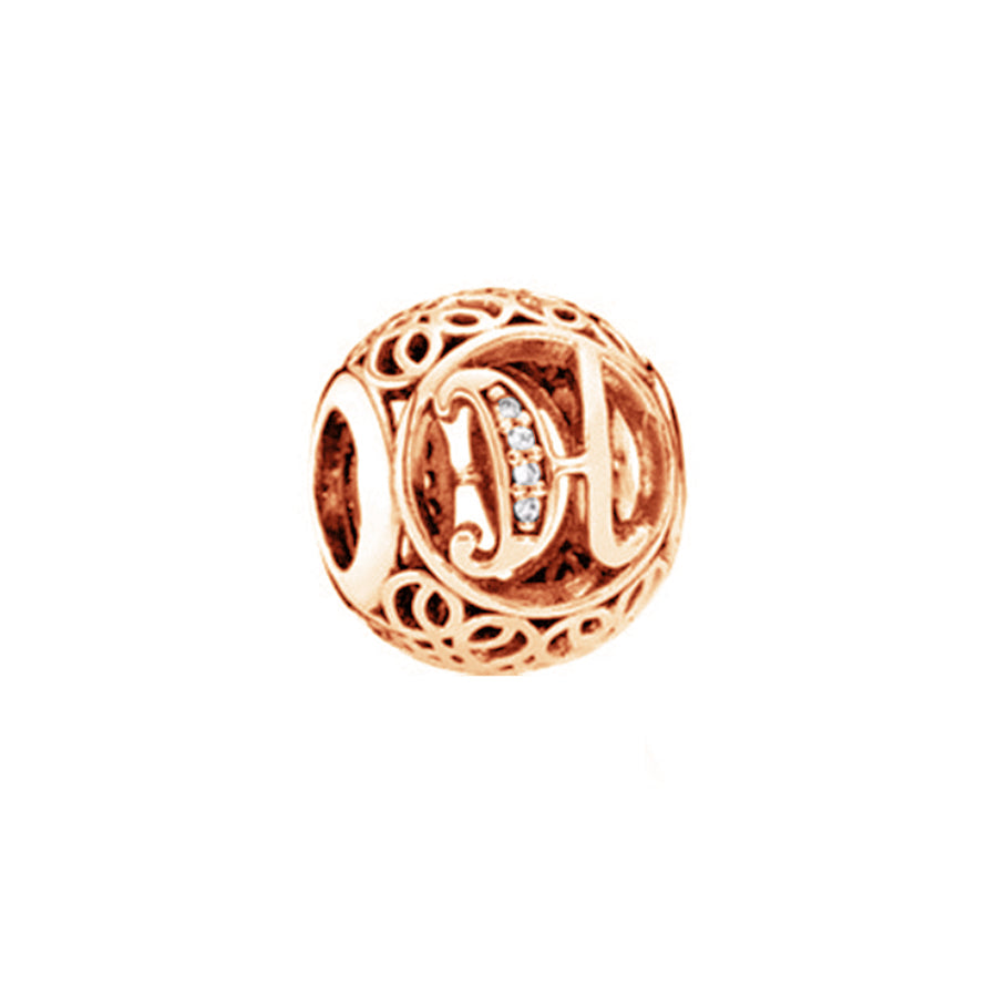 Rose Gold Plated 26 Alphabet Sphericity Charm Beads Fit Original 925 Sterling Silver Bracelet DIY Jewelry
