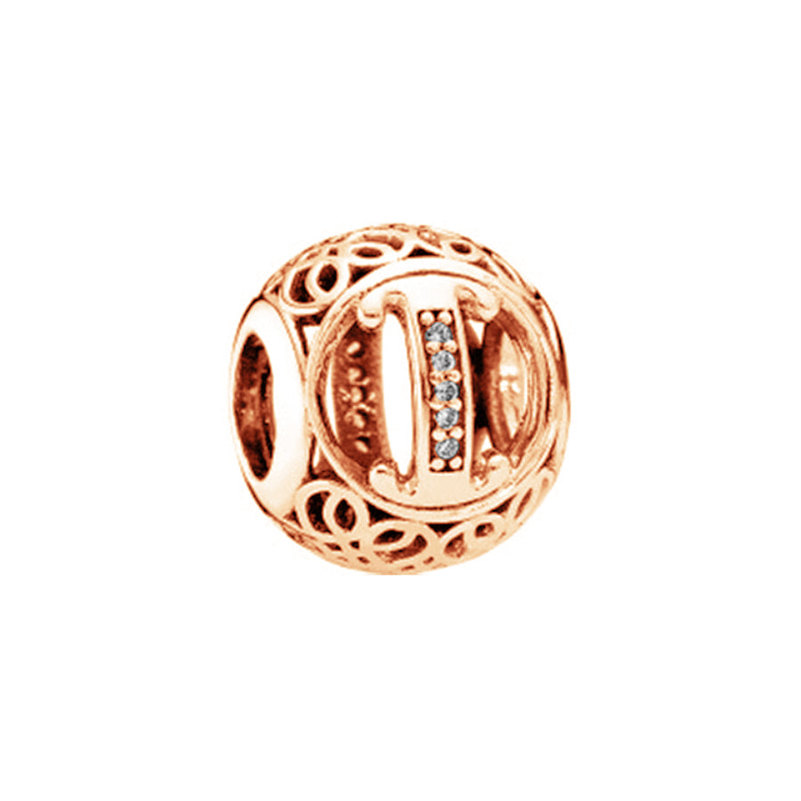Rose Gold Plated 26 Alphabet Sphericity Charm Beads Fit Original 925 Sterling Silver Bracelet DIY Jewelry