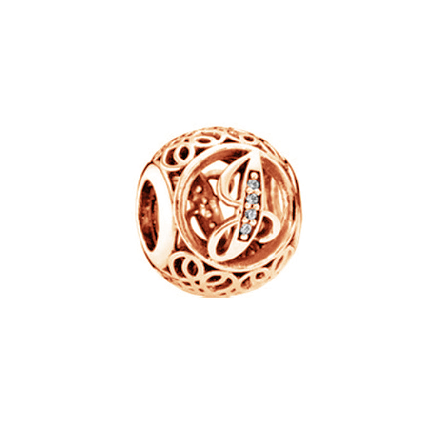 Rose Gold Plated 26 Alphabet Sphericity Charm Beads Fit Original 925 Sterling Silver Bracelet DIY Jewelry