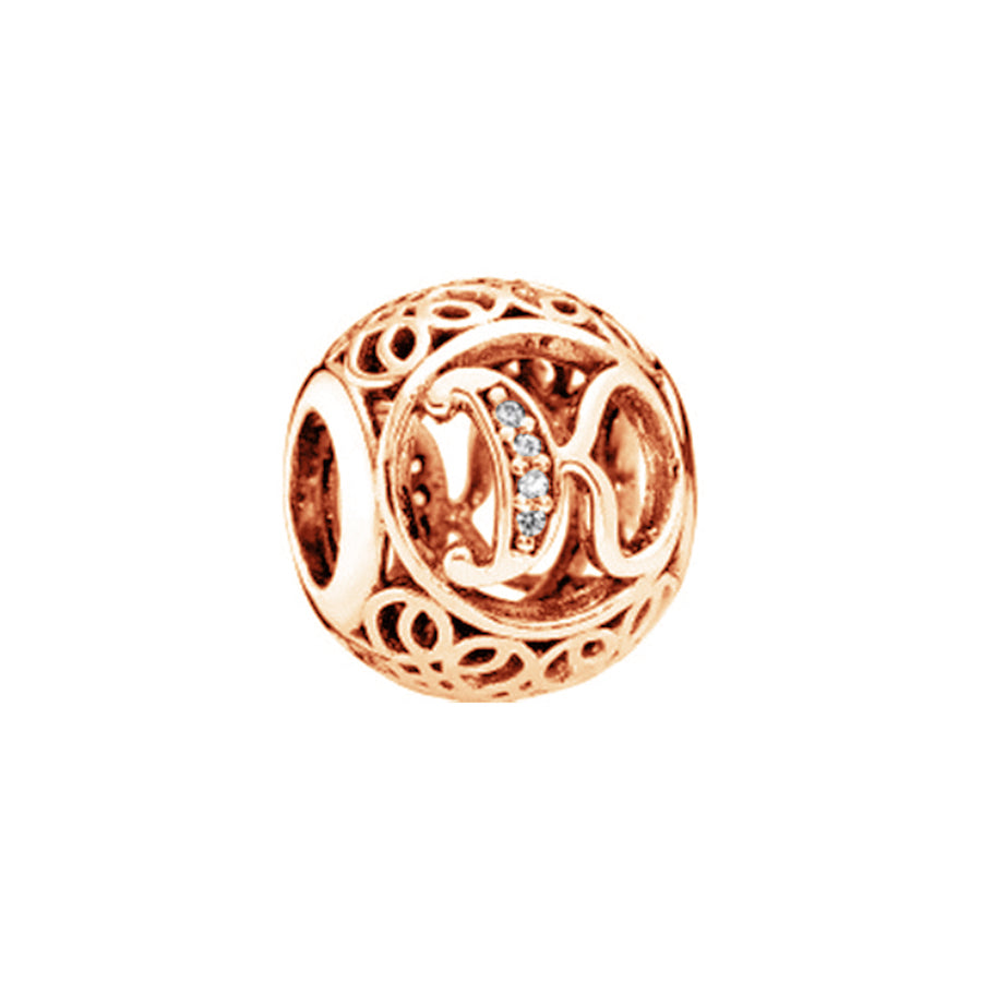 Rose Gold Plated 26 Alphabet Sphericity Charm Beads Fit Original 925 Sterling Silver Bracelet DIY Jewelry