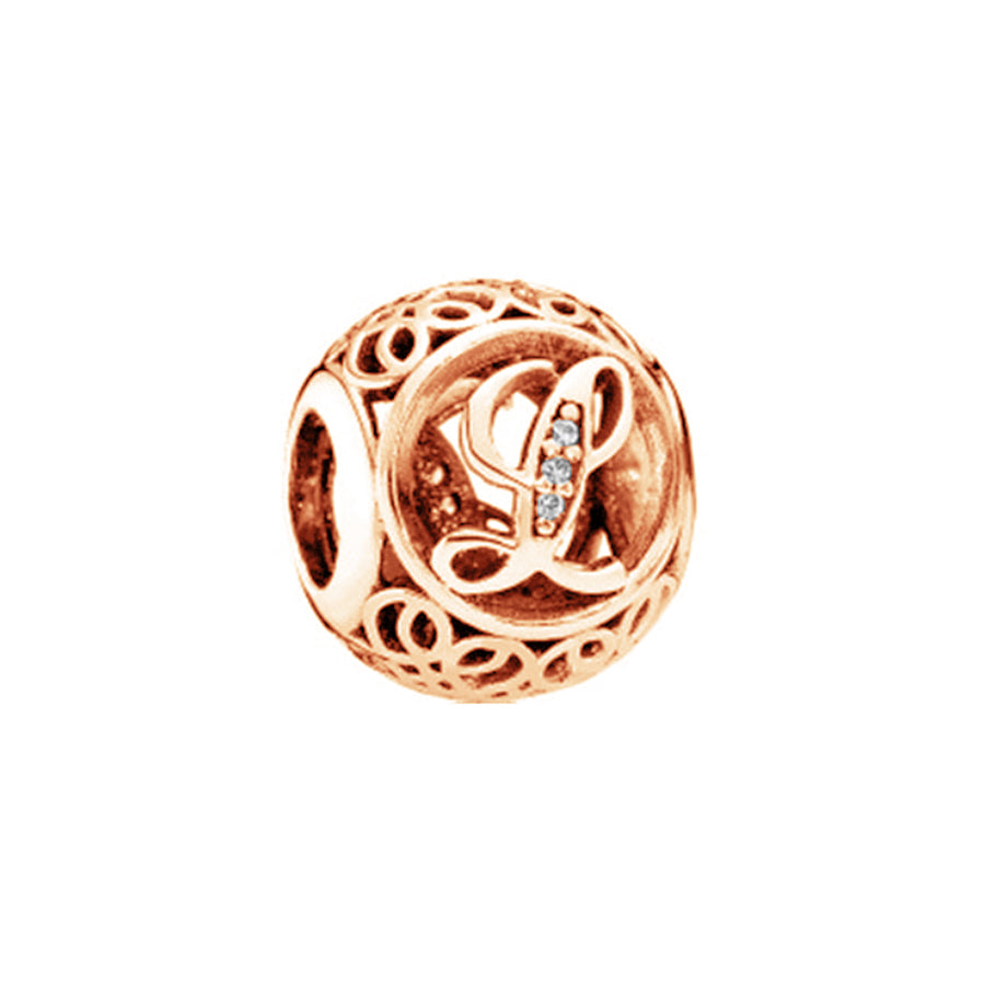 Rose Gold Plated 26 Alphabet Sphericity Charm Beads Fit Original 925 Sterling Silver Bracelet DIY Jewelry