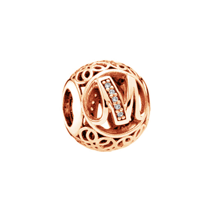 Rose Gold Plated 26 Alphabet Sphericity Charm Beads Fit Original 925 Sterling Silver Bracelet DIY Jewelry