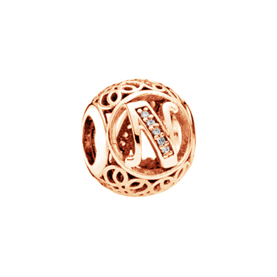 Rose Gold Plated 26 Alphabet Sphericity Charm Beads Fit Original 925 Sterling Silver Bracelet DIY Jewelry