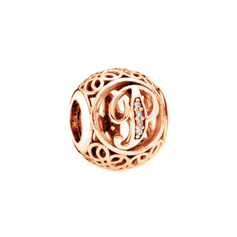 Rose Gold Plated 26 Alphabet Sphericity Charm Beads Fit Original 925 Sterling Silver Bracelet DIY Jewelry