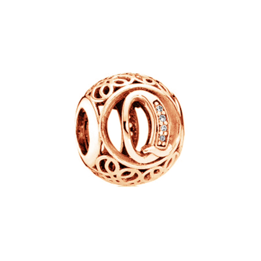 Rose Gold Plated 26 Alphabet Sphericity Charm Beads Fit Original 925 Sterling Silver Bracelet DIY Jewelry