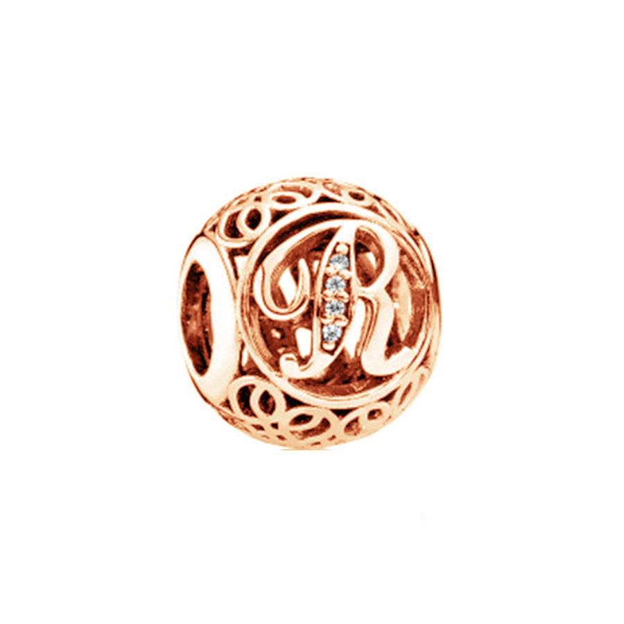 Rose Gold Plated 26 Alphabet Sphericity Charm Beads Fit Original 925 Sterling Silver Bracelet DIY Jewelry