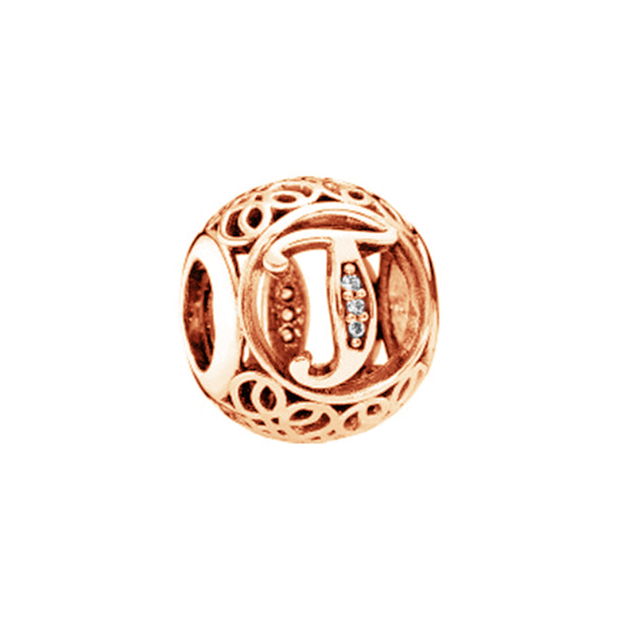 Rose Gold Plated 26 Alphabet Sphericity Charm Beads Fit Original 925 Sterling Silver Bracelet DIY Jewelry