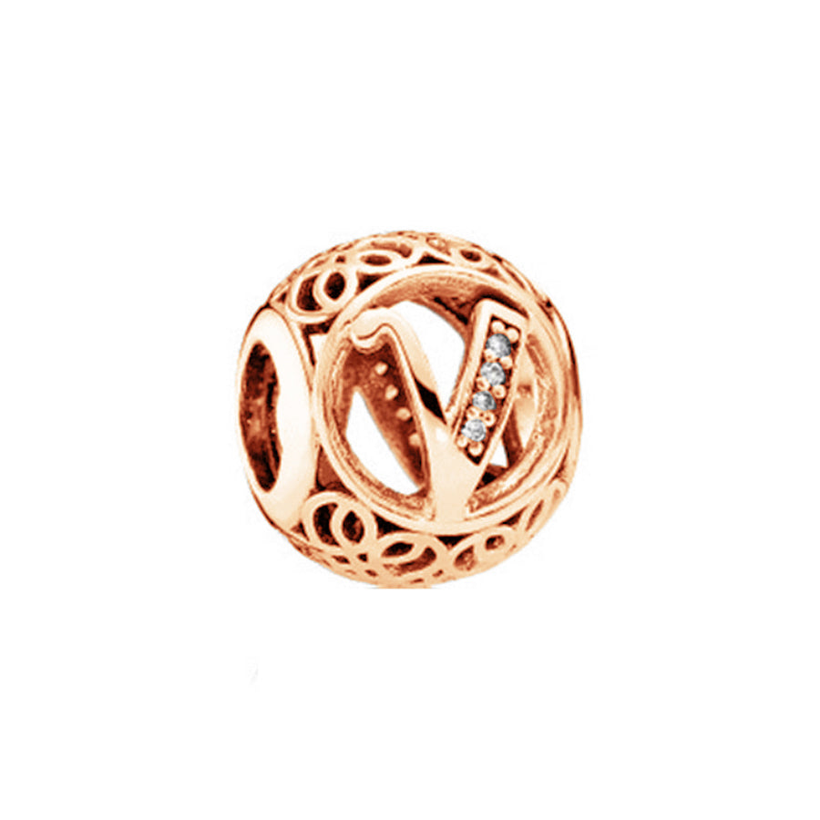 Rose Gold Plated 26 Alphabet Sphericity Charm Beads Fit Original 925 Sterling Silver Bracelet DIY Jewelry