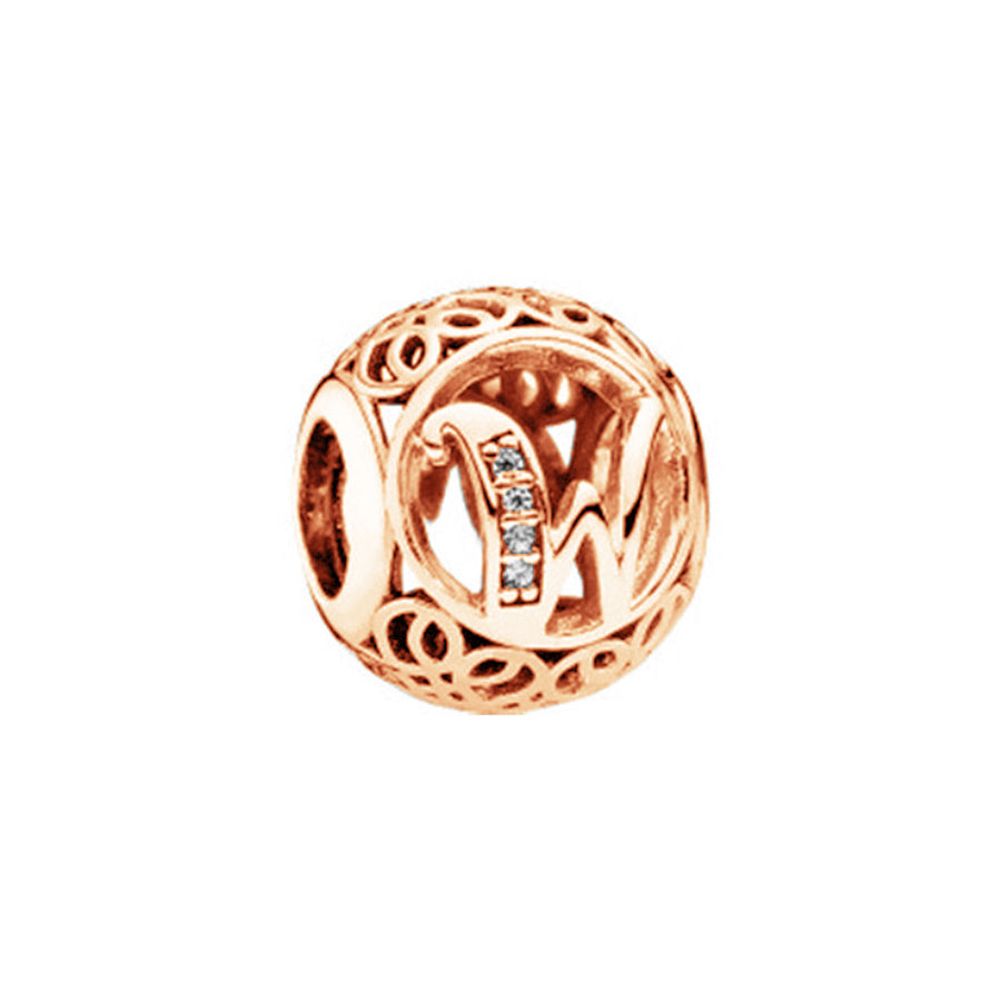 Rose Gold Plated 26 Alphabet Sphericity Charm Beads Fit Original 925 Sterling Silver Bracelet DIY Jewelry