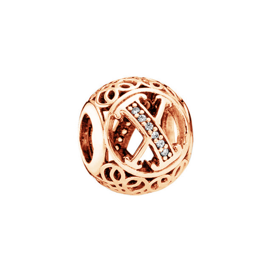 Rose Gold Plated 26 Alphabet Sphericity Charm Beads Fit Original 925 Sterling Silver Bracelet DIY Jewelry