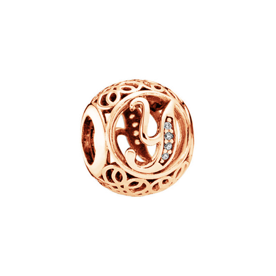 Rose Gold Plated 26 Alphabet Sphericity Charm Beads Fit Original 925 Sterling Silver Bracelet DIY Jewelry