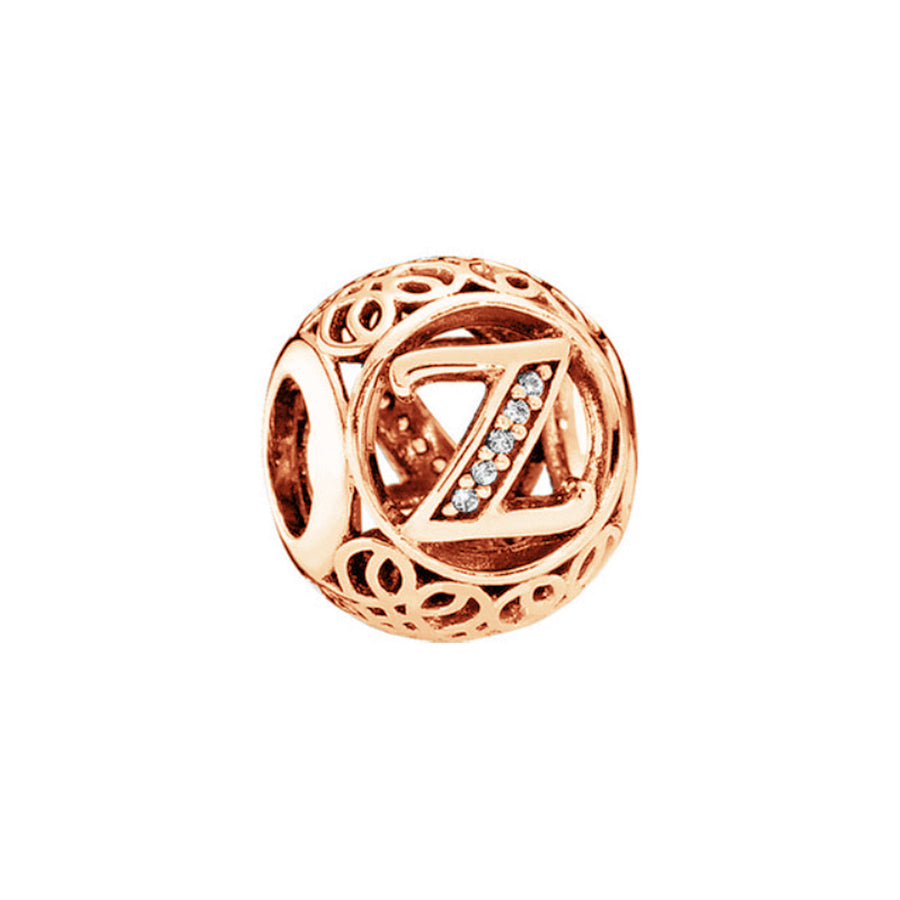 Rose Gold Plated 26 Alphabet Sphericity Charm Beads Fit Original 925 Sterling Silver Bracelet DIY Jewelry