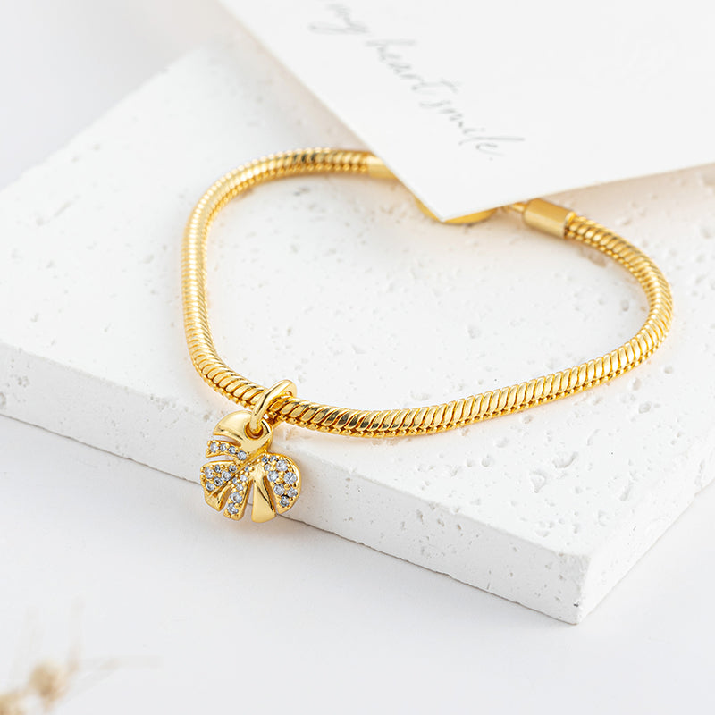 Gold plated Lucky horseshoe&clover Charm Beads Fit Original 925 Sterling Silver Pandora Bracelet DIY Women Jewelry Gift