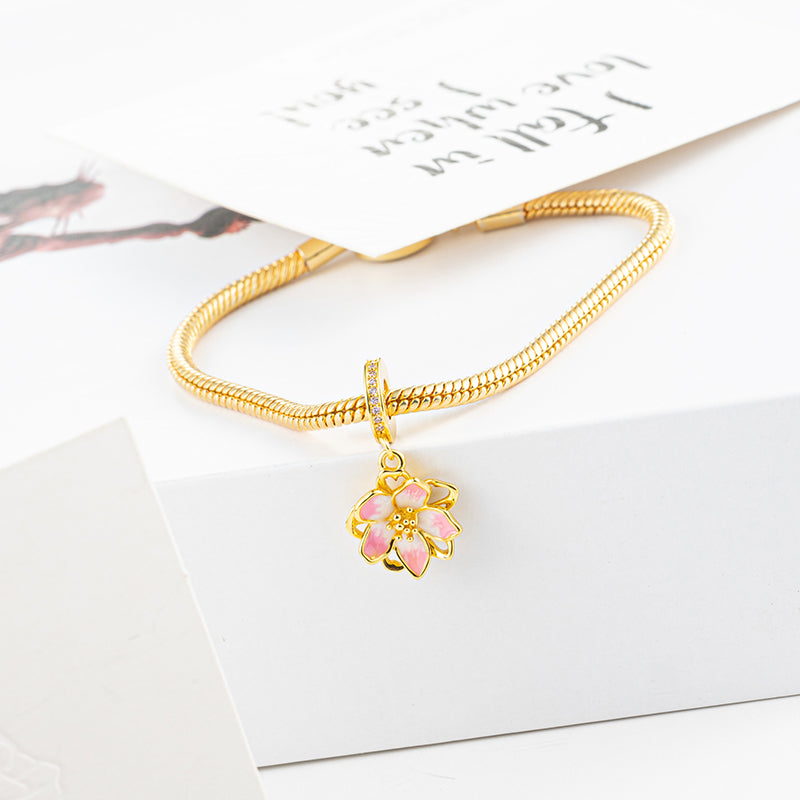 Gold plated Flower Charm Bead Fit Original Pandora Bracelet DIY Jewelry DZ2161