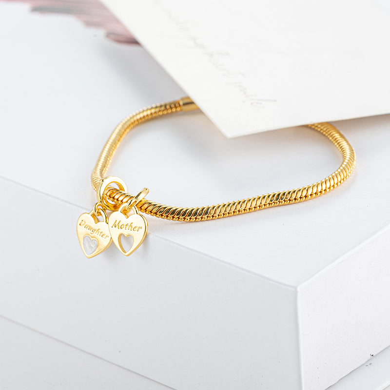 Gold plated Daughter&Mother Charm Bead Fit Original Pandora Bracelet DIY Jewelry DZ2169
