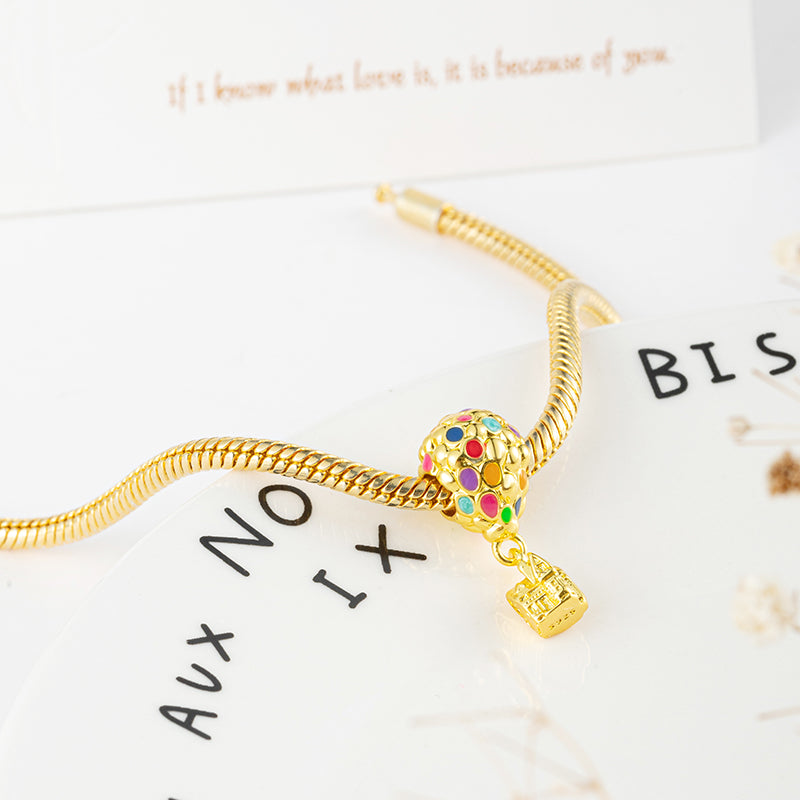 Gold Plated Series Hot air Balloon Charm Bead Fit Original Pandora 925 Sterling Silver Bracelet DIY Jewelry DZ2312