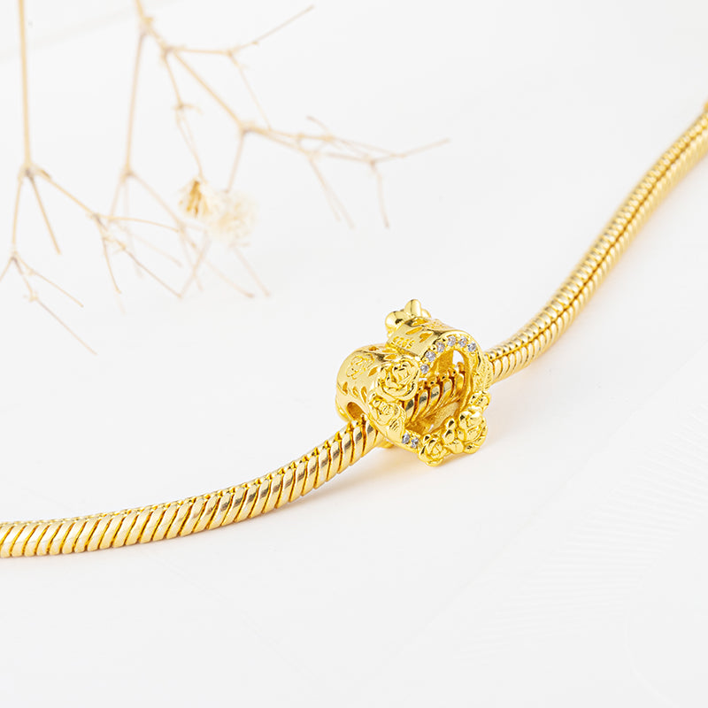 Gold Plated Series Heart Charm Bead Fit Original Pandora 925 Sterling Silver Bracelet DIY Jewelry ZZ2314