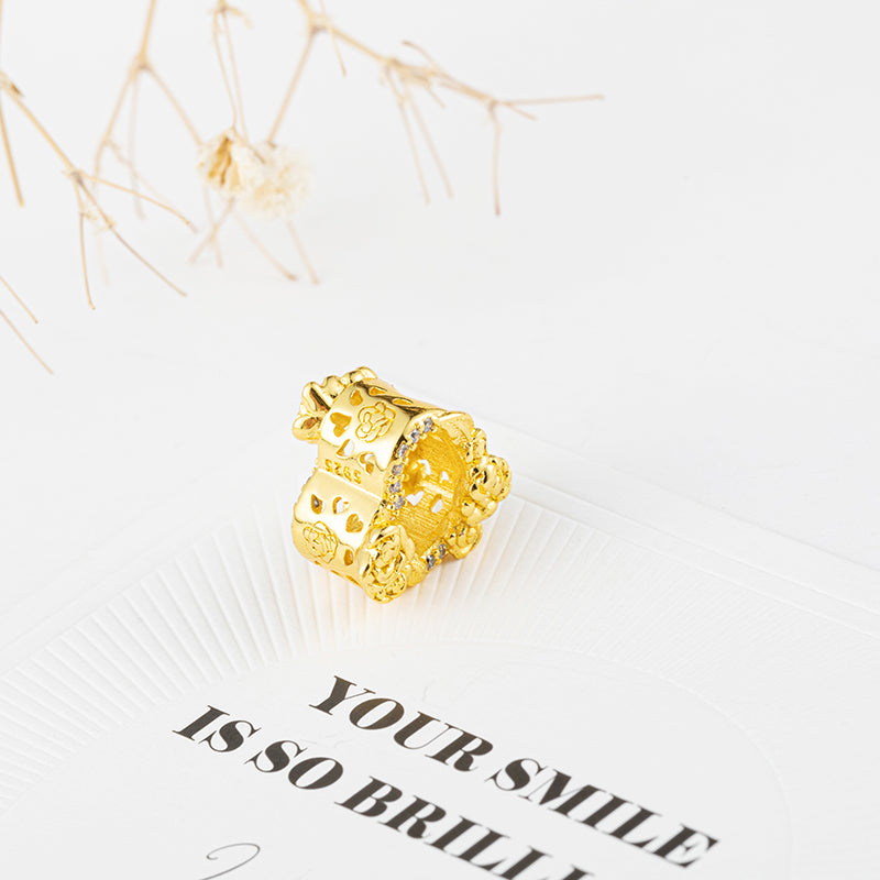 Gold Plated Series Heart Charm Bead Fit Original Pandora 925 Sterling Silver Bracelet DIY Jewelry ZZ2314