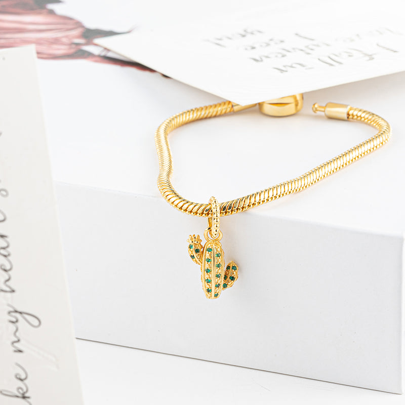 Gold plated Cactus Charm Bead Fit Original Pandora Bracelet DIY Jewelry DZ328