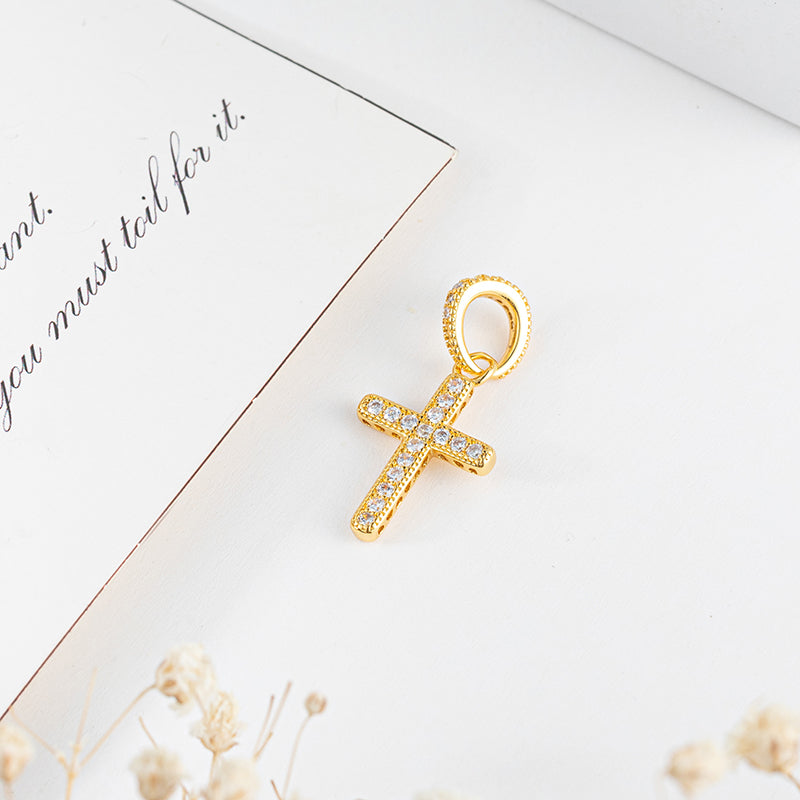 Gold plated Cross Charm Bead Fit Original Pandora Bracelet DIY Jewelry DZ33