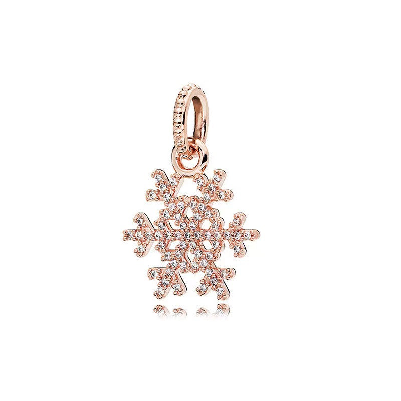 Rose Gold Plated Dangle Snowflake Charm Beads Fit Original Pandora 925 Sterling Silver DIY Jewelry MD568