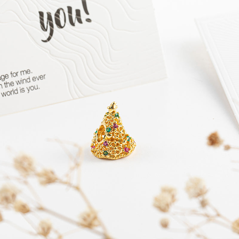 Gold Plated Series Christmas Tree Charm Bead Fit Original Pandora 925 Sterling Silver Bracelet DIY Jewelry ZZ916