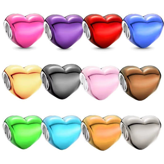 NEW Fine Metallic Pink blue Red Purple Heart Charm Bead Fit Original 925 Sterling Silver Pandora Bracelet DIY Women Jewelry Gift