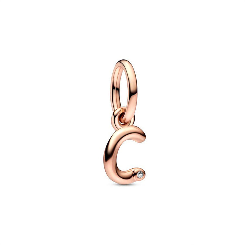 Rose Gold Plated Alphabet Series Charm Beads Fit Original Pandora925 Sterling Silver Bracelet DIY Jewelry