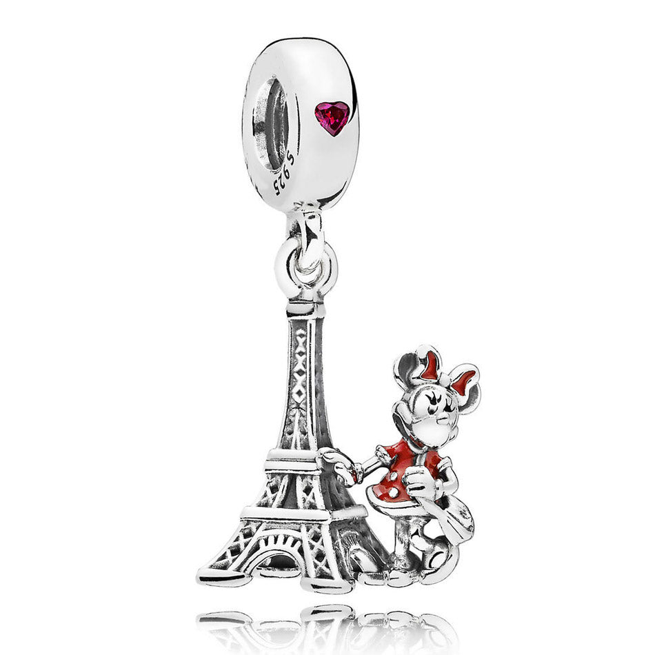 Disney Minnie and the Eiffel Tower Charm Bead Fit Original 925 Sterling Silver Pandora Bracelet DIY Jewelry