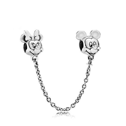 Disney Minnie Safety Chain Charm Bead Fit Original 925 Sterling Silver Pandora Bracelet DIY Jewelry